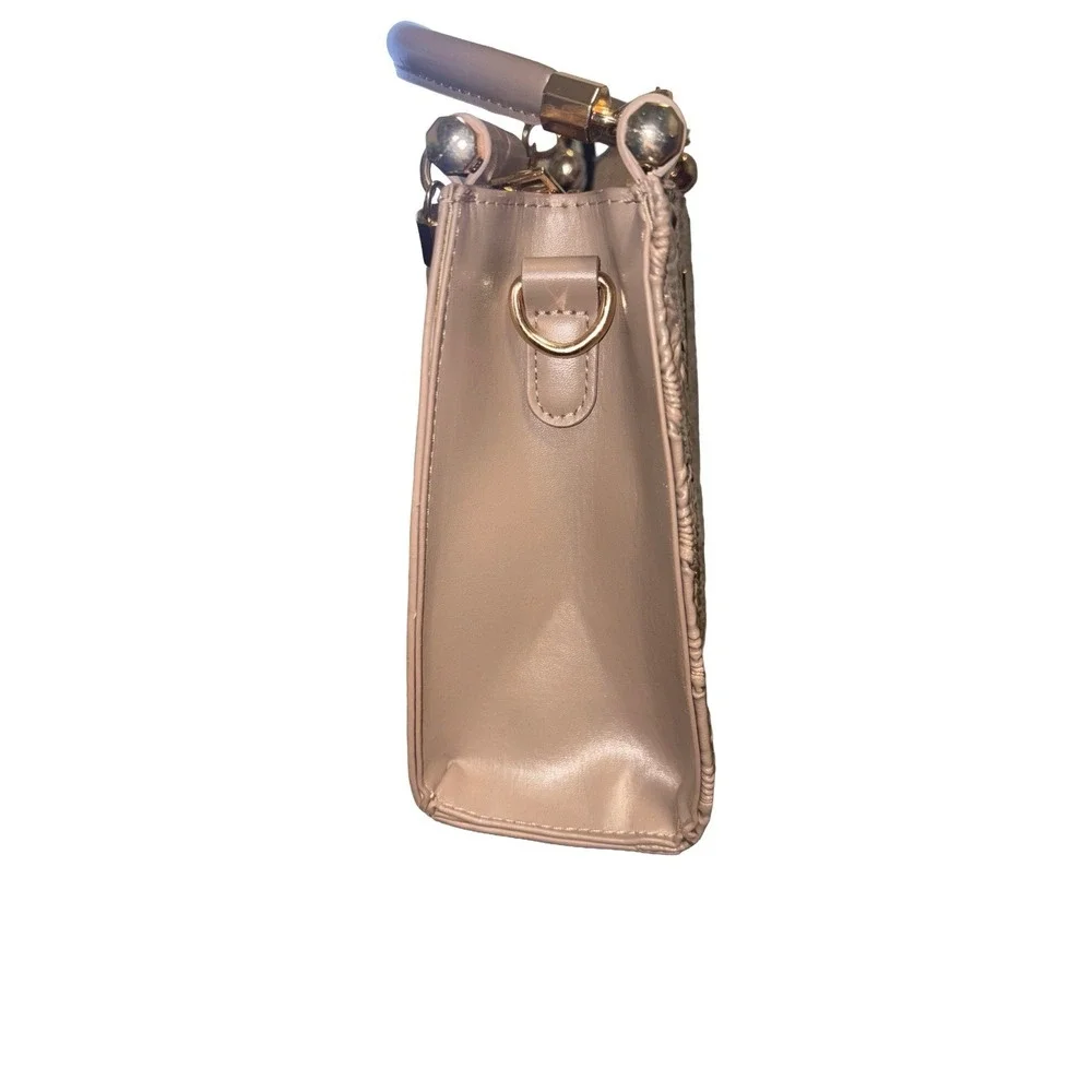 Bebe Nola Satchel‎ Taupe Gold Zipper Classy Handbag Cocktail Party